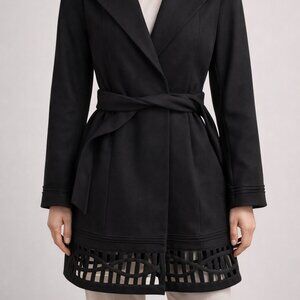 Calvin Klein Black Wool Blend Wrap Coat Belted